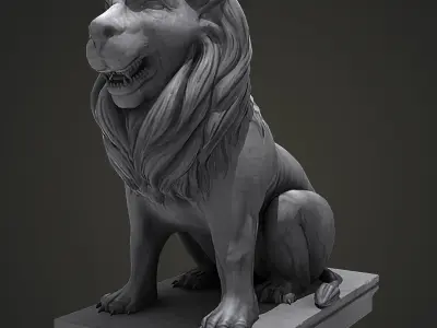 Lion Sitting Statue Low-poly 3D model