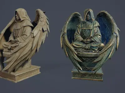 Monk Angel Statue PBR v2 Low-poly 3D model
