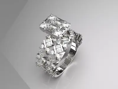 Luxury engagement ring baguette brilliant diamond model wr0015 3D print model