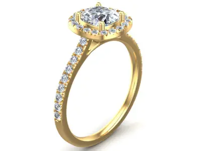 Cushion Cut Diamond Ring 3D print model
