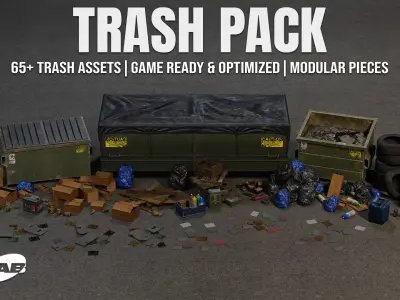 Trash Pack - 62 Game Ready Debris and Urban Props with 4K PBR Low-poly 3D model