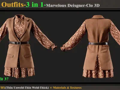 3 in 1 Girls Outfits-MD-Clo3d-OBJ-FBX-ZPRJ-Materials-Textures 3D model