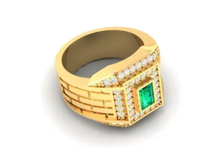 Luxury Emerald Diamond Men Ring 3D Model 124 3D print model