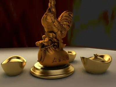 Chinese gold ingot Low-poly 3D model