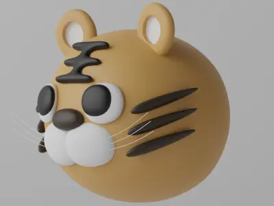 Cartoon Cute Tiger Head 3D model