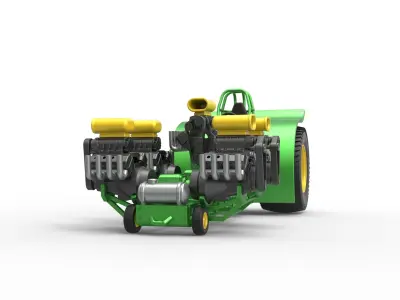 Pulling tractor with 5 engines V8 Version 5 Scale 1 to 25 3D print model