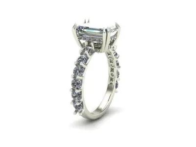 Engagement Ring With Emerald Diamond 3D model