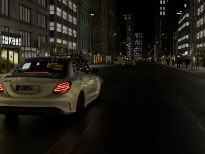 Car night animation scene 3D model