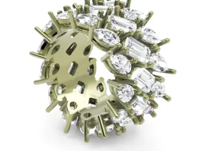 luxury pear and emerald cut full eternity diamond ring design 3D print model