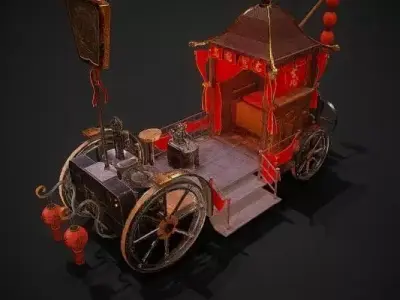 Chinese style horror wedding car Low-poly 3D model