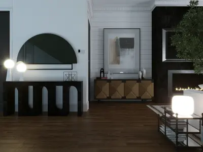 Industrial Living Interior Scene 3D Model Kitchen Staircase  3D model