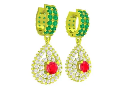 Luxury Hoop Drop Earrings with Pear Shape Gemstone Design 5920 3D print model