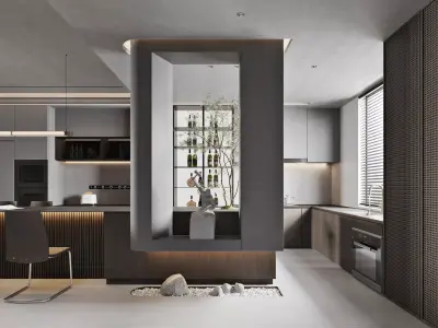 Modern living room dining room interior scenes 173 3D model