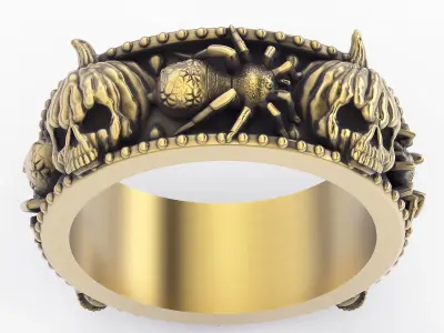 Skull pumpkin spider gold  printable jewelry 3d models 3D print model