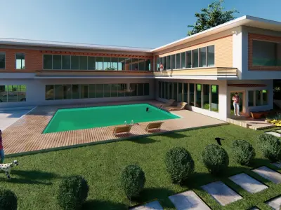 L-Shaped House Plans 3D model