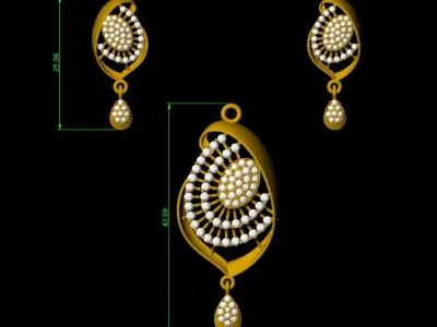 Spiral Bloom Designer Pendant Set  Gold AD Jewelry 3D print model