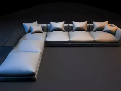 Sofa PBR Game Ready sectional with pillows Low-poly 3D model