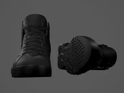 PBR Air Jordan 7-retro sneakers AllBlack colorway Low-poly 3D model