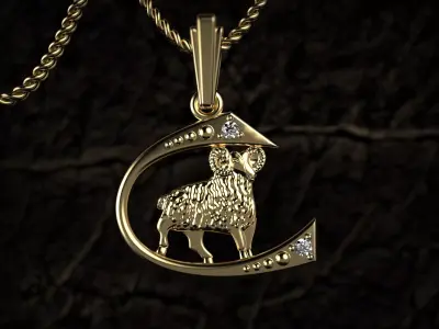 Celestial Modern Aries Pendant 3D print model