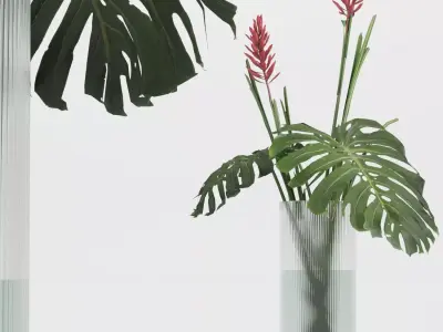 Decorative Glass Vase whit Tropical plants 3D model