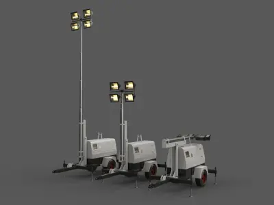 PBR Mobile Light Tower Generator B - Grey  Low-poly 3D model