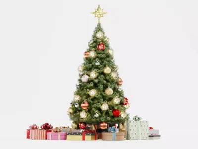 Christmas Tree with Gifts - Festive Scene Low-poly 3D model