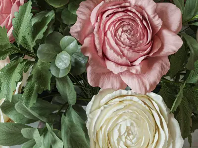 Flower Set 049 pink and white rose 3D model