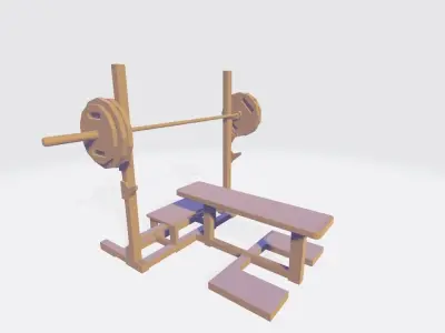 Flat Bench with Loaded Olympic Barbell - Gym Equipment 3D model