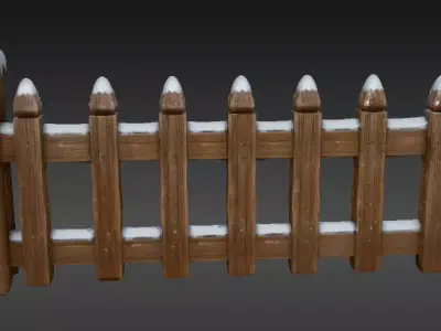 Snowy Wooden Fence 3D Model Winter Scene Christmas Game Ready Low-poly 3D model