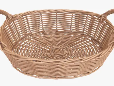 Wicker basket oval with handles light brown 3D model