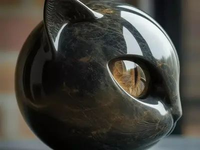 Marble Cat Head Glossy Sculpture Felline 3D Low-poly 3D model