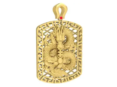 Luxury Chinese Dragon Dog Tag Pendant 3630 3D print model
