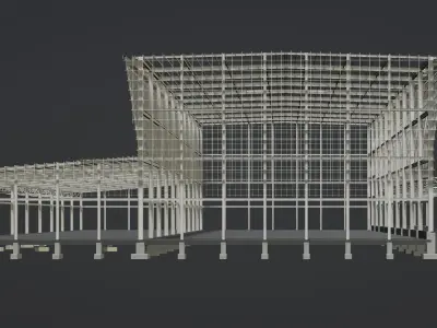 Industrial factory building in structure 3D model