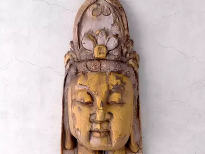 Vintage Wood Quan Yin Head 3D model