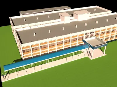 Hospital Building 3D Model Low-poly 3D model