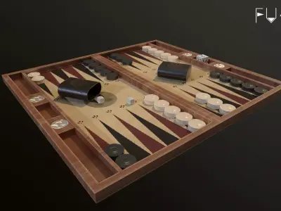 Backgammon board game Set low poly asset PBR for AR VR Low-poly 3D model