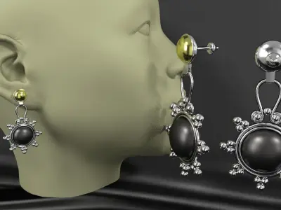 earrings pair of on mannequin head 3D model
