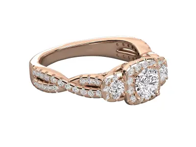 Luxury Halo Three Stone Diamond Ring CAD Design 3DM STL 3D print model