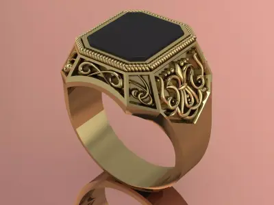 Mens Elegant Ring Jewelry Brand Gold 3D print model