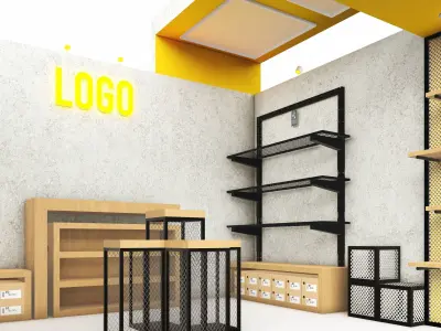 booth one side open with size 3x4 3D model