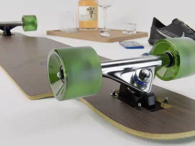 Longboard skateboard with wheels and bottle Free 3D model