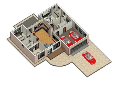 3bedroom house model Low-poly 3D model