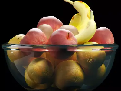 fruits set 2 fruit in glass bowl 3D model