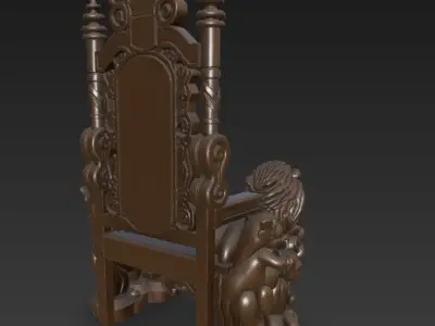 Throne with Lion and Cherub Decorations 3D model