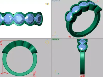 bezel set oval 5 stone ring  3D print model