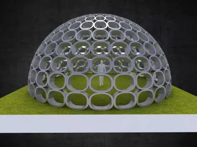 Dome structure with round panels geodesic shape Low-poly 3D model