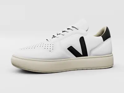 Casual Sneaker Leather Veja Style - White Black Low-poly 3D model