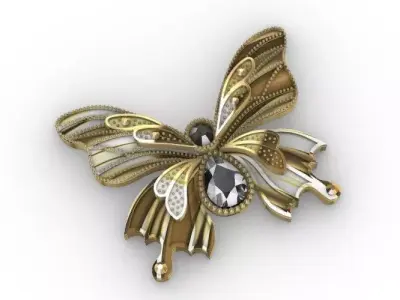 3D Butterfly Brooch  Pendant  Jewelry Design Gold and Gemstones 3D model