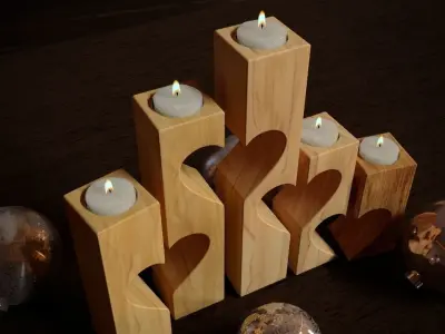 New Year wooden candlesticks lightning 3D model