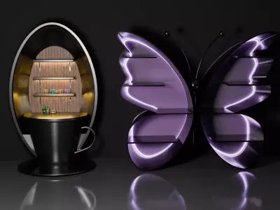 Modern Furniture - Butterfly Furniture and Coffee Bar Furniture Low-poly 3D model